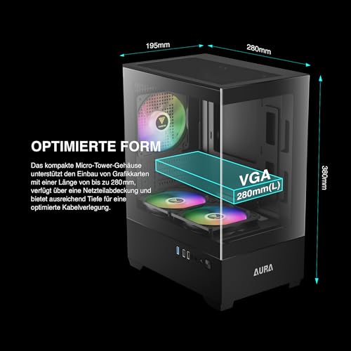 Image of GAMDIAS Aura GC9M Black | Micro Tower Cabinet | Supports Micro-ATX、Mini-ITX | 3 PRE Installed ARGB Fans | Black