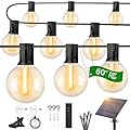 OHLUX 60FT Solar Globe String Lights Outdoor, Shatterproof Solar Patio Lights with Remote, 27 Dimmable G40 LED Filament Bulbs, 2200K Soft Warm White Edison Hanging Light for Outside Backyard Deck