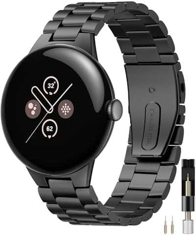 Miimall Business Bands Compatible for Google Pixel Watch 5/4/3 45mm Strap, No Gap, Corrosion Resistance, Solid Stainless Steel Adjustable Wristband Metal Band for Google Pixel Watch5/4/3 45mm(Black)