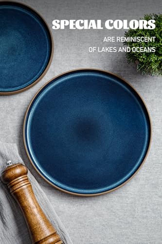 Image of Famiware Nature Plates and Bowls Sets, 12 Pieces Stoneware Dinnerware Sets, Dishes Set for 4, Dishware Sets, Microwave and Dishwasher Safe, Midnight Blue