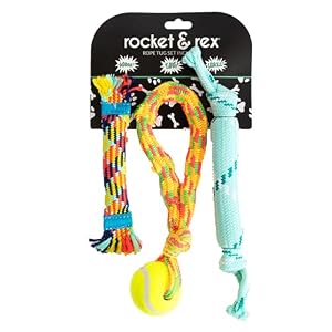 rocket & rex 3-Pack Dog Toy Set, Dog Rope Toys | Small to Medium Breeds | Stretchy Dog Toy Tug Rope, Tug of War Toy, Rubber and Crackle for Extra Chewing Fun | Dog Stocking Stuffer rocket rex 3 Pack Dog Toy Set Dog Rope Toys Small to Medium Breeds Stretchy Dog Toy Tug Rope Tug of War Toy Rubber and Crackle for Extra Chewing Fun Dog Stocking Stuffer