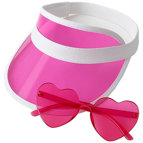 WickedFun Adult Visor Hat & Frameless Sunglasses Set, Ladies Funky Headband Cap Bachelorette Eyewear Heart & Star Shaped Summer Party Favor Love