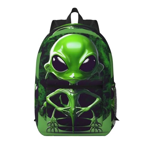 Sac à dos d'écolier léger noir au motif extraterrestre vert unique