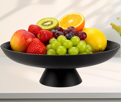 ZMCYNG Concrete Decorative Fruit Bowls for Kitchen Counter 11 Large Decorative Bowl for Home Decor Coffee Table Centerpiece Handcrafted Key Bowl for Entryway Table Modern Black Pedestal Bowls