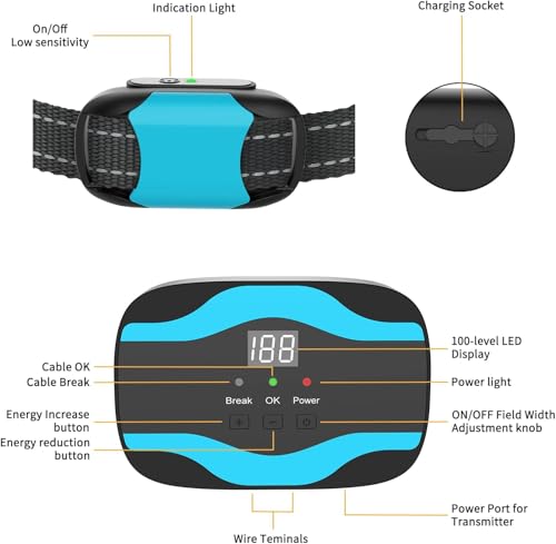 RUXAN Electric Fence for Two Dogs, 2025 Underground Dog Fence System, Rechargeable Aboveground Pet Containment System with Waterproof Collar Receivers, 656Ft Boundary Wire