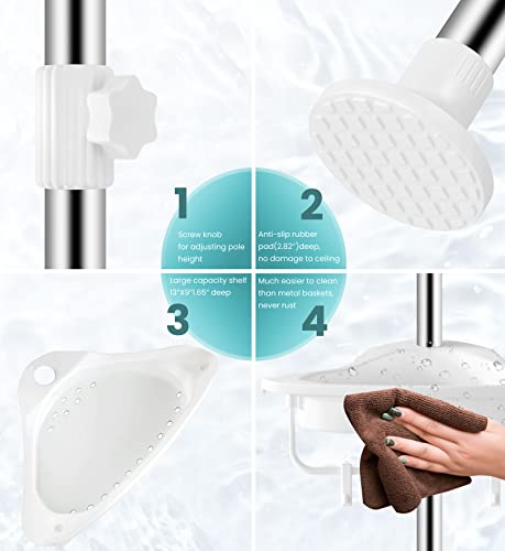 Homehelper Rustproof Shower Caddy Corner Organizer For Bathroom, 4 Tier Bathtub Shower Storage Organizer With Tension Pole For Shampoo Holder, 56 To 114 Inch, White #TOP5