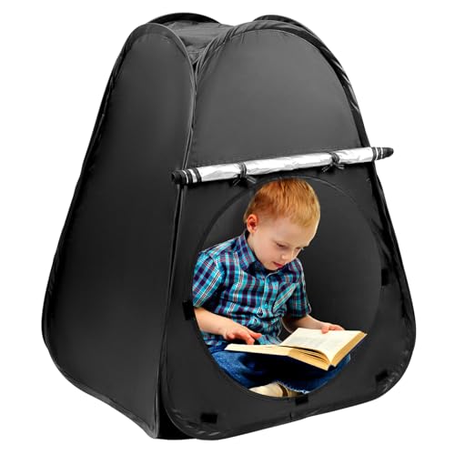 QWORK Sensory Tent - Calm Corner Play Space for SPD, Autism, Anxiety - Portable Indoor Sensory Room with Blackout Capability, Compatible with Special Lighting & Decor, Quick Setup - 30.7*34.6 inches