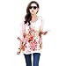 Lowpricenice Women Batwing Sleeve Chiffon Shirt Bohemian Flower Oversized Tops (L)