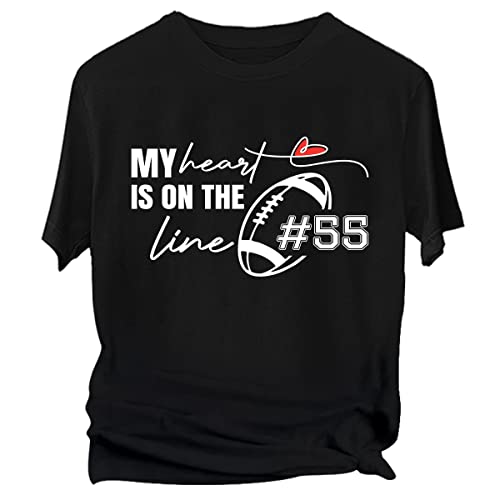 Personalized Football Shirts for Mom Custom Player's Number Shirt My Heart is On The Line Football Offensive Lineman Funny Shirt