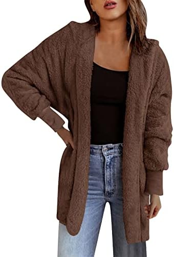 Vests for Women, Homewear Long Sleeve Classic Outerwear for Women New Years A Line Solid Pocket Hoodie Windproof Hooded Loose Puffy Coats for Women Brown