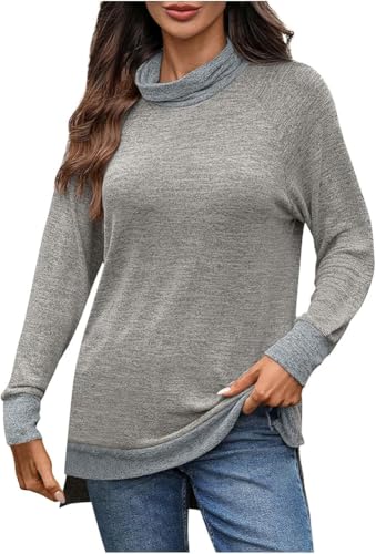 Kenhansion Mock Neck Long Sleeve Tunic Tops for Women Turtleneck Warm Pullover Fashion Color Block Sweatshirts Fall Outfits (Light Grey,Small)