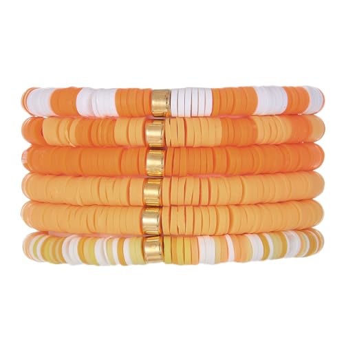 Image of COLORFUL BLING 6Pcs /Set Bohemia Heishi Clay Surfer Bead Stretch Bracelets Vinyl Disc Polymer Stackable Layering Bracelet Set Preppy Summer Beach Jewelry for Women