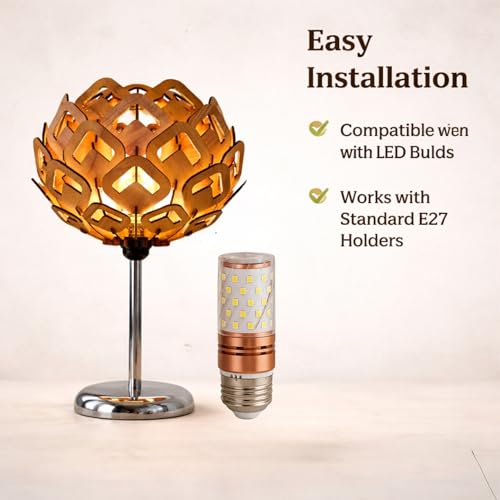 Image of Handcrafted Wooden Table Lamp, Minimalist Lighting for Bedroom, Living Room, Office, Compatible with LED Bulbs E27 (toyaja)