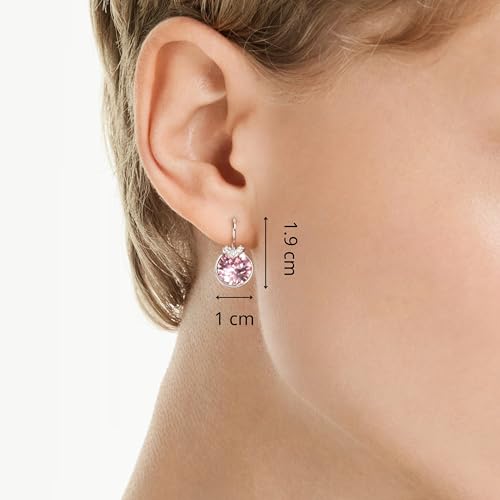 Swarovski Bella V Drop-Ohrhänger, Rhodinierte Ohrringe mit Rosafarbenen Kristallelementen im Rundschliff, Größe: 1.9 x 1 cm – Ansicht 6