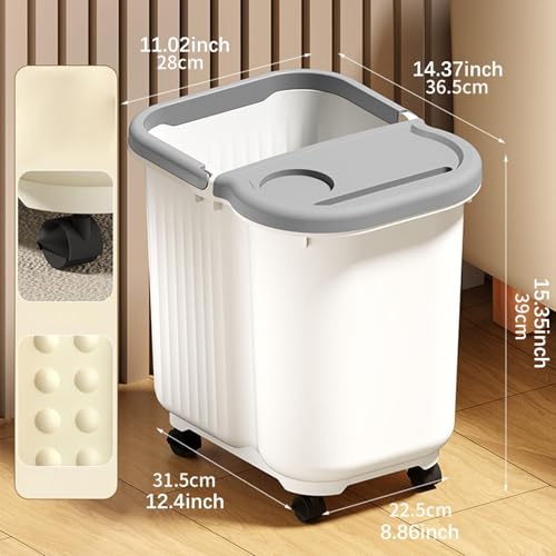 harayaa Foot Bath Tub Bucket with Massage Dots, Household Relaxing Sturdy Portable Convenient Foot Soaking Bath Basin with Handle, White Gray, L with Wheels