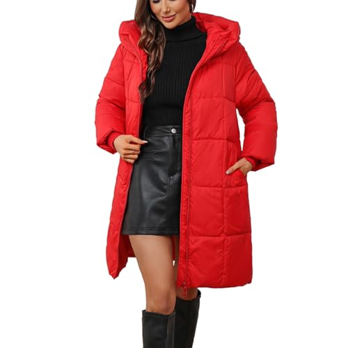 Women's Thick Down Jacket Mid-Length Hooded Warm Coat Winter Quilted Padded Jacket