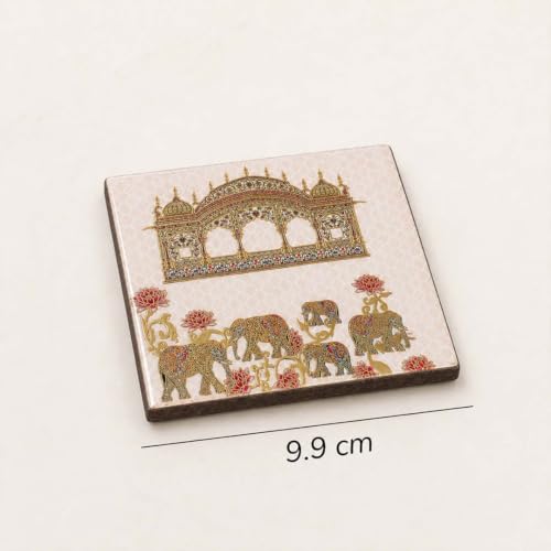 Image of The Earth Store Premium Regal Elephant Wooden Coaster Set of 6 with Matching Holder - Engineered Wood with Resin Art Wooden Coaster | Tea Coaster Set of 6 | Square Coaster Set for Dining Table