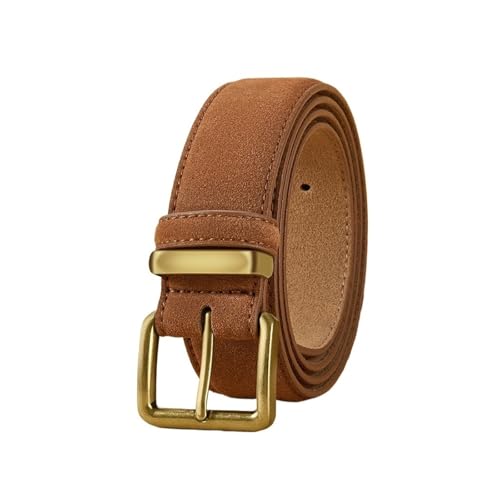Luxury Suede Cowhide Leather Belt For Women, Vintage Style With Gold Buckle, 3.5cm Wide Waistband For Dresses & Jeans