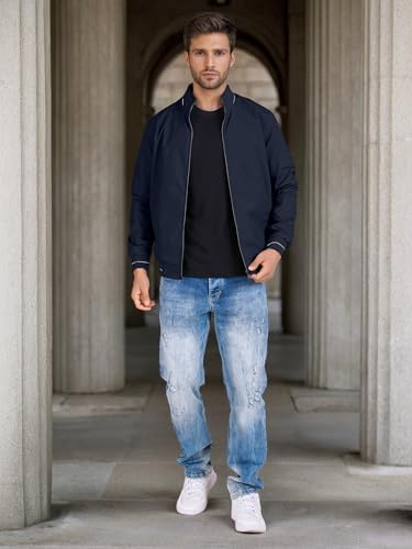 Image of Celary Men's Bomber Jacket Polyester Standard Length | Lightweight Casual Zip-Up Jacket | Stylish Slim Fit Outerwear for All Seasons