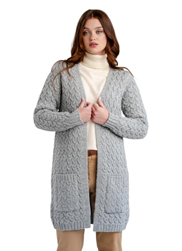 Image of SAOL Aran Coat for Women - Irish Open Front Fisherman Cardigan with Pockets - Merino Wool Made in Ireland