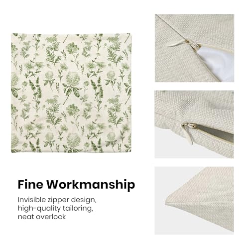 Image of AEIOAE Sage Green Spring Pillow Covers 16x16 Inch Set of 2, Wild Flower Leaves Plant Throw Pillows Case,Seasonal Floral Outdoor Decorative Farmhouse Decor Cushion Covers for Home Sofa Bed Couch