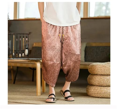 Men Japanese Samurai Shorts Loose Casual Ice Silk Pants Men Calf-Lenght Pants Wide Leg Trousers4