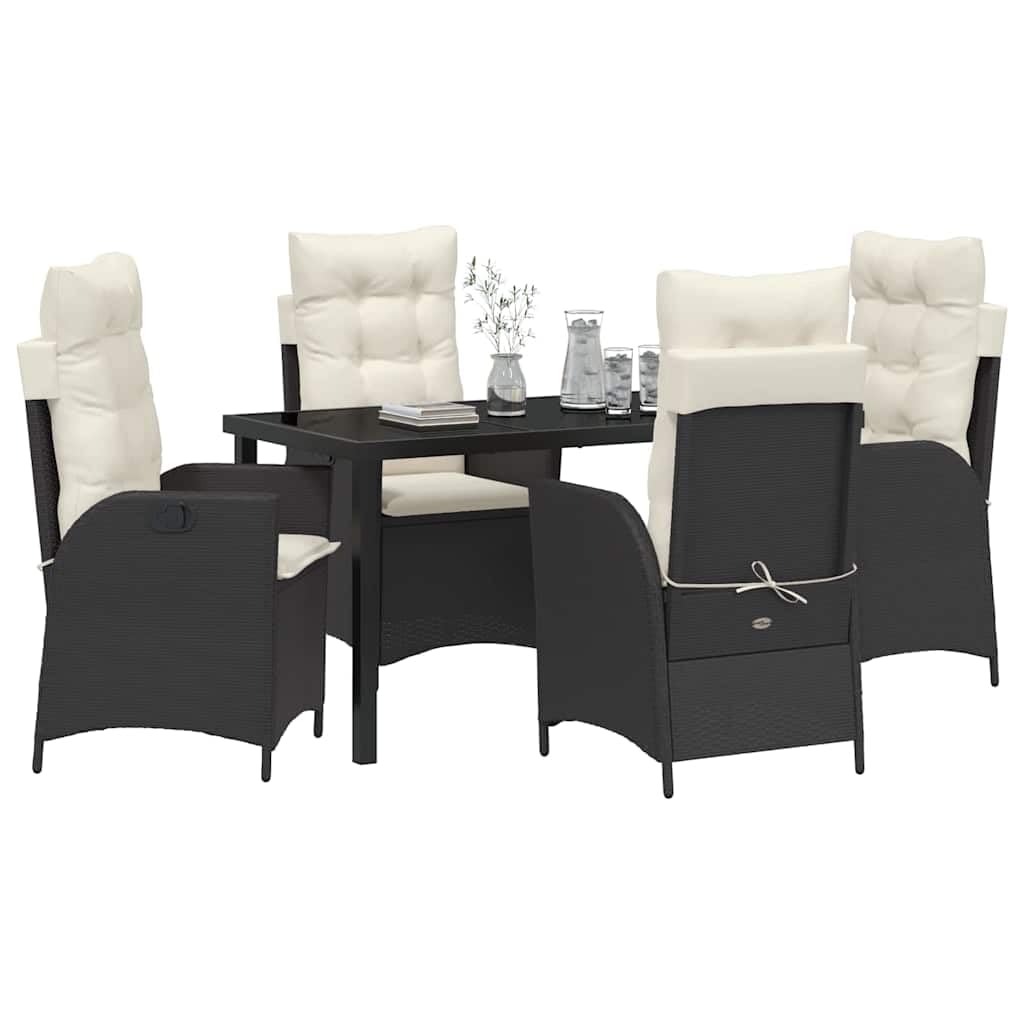 Ensemble de salle à manger pour jardin 5 pcs noir polyrotin table verre