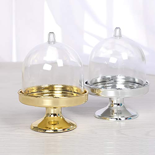 Billioteam 16 Packs Plastic Mini Cake Stand With Dome, Mini Cupcake Stand Plate With Lid, Cake Stand Candy Box Bulk For Wedding, Birthday, Baby Shower, Tea Party Supplies (Gold And Silver) #TOP2