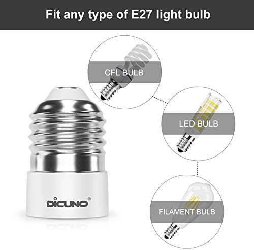 DiCUNO E27 to E14 Socket Adapter, Screw to Small Screw Converter, ES to SES Adopter, Max Wattage 200W, 0~250V, 165 Degree Heat Resistant, 2-Pack