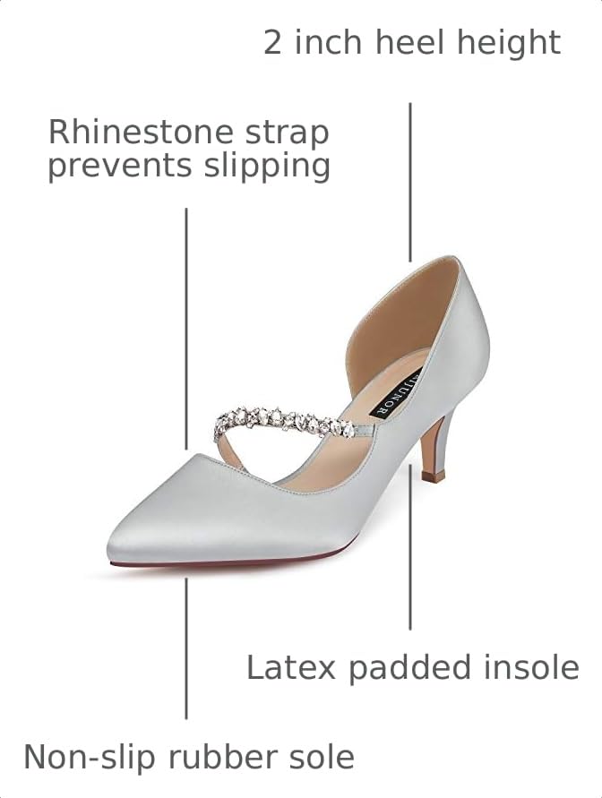 Image of ERIJUNOR Women Mid Kitten Heels Closed Pointy Toe D'Orsay Pumps Wedding Party Shoes