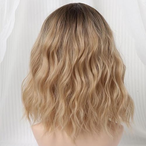 Perruque synthétique blonde thermorésistante 12 pouces avec frange