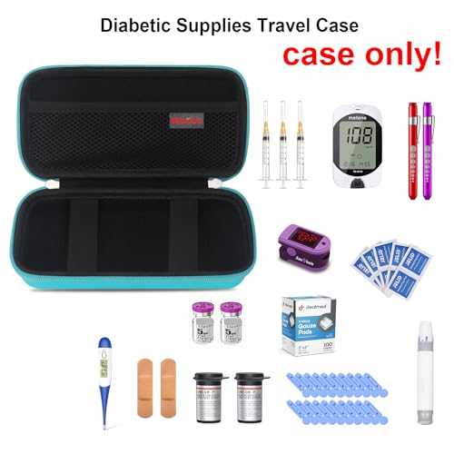 Image of Elonbo Diabetic Supplies Travel Case for Glucose Meter Diabetes Testing Kit | Portable Diabetes Testing Kit Storage Organizer Bag, Glucose Meter Insulin Pen Carrying Case for Test Strips Lancets, Green
