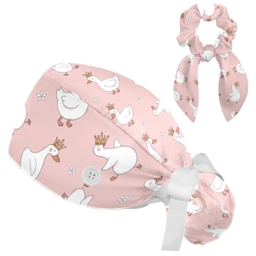 Image of Butterfly Scrub Cap Women with Ponytail & Buttons Adjustable Surgical Nurse Hat with Cotton Sweatband for Long Hair