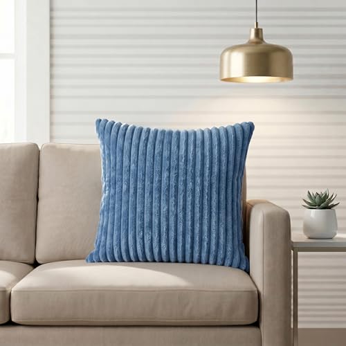 Image of Yellow Weaves Pencil-Stripe Fur Cushion Covers | Soft Polyester | Decorative Sofa & Throw Pillow Covers | 16x16 Inches, Pack of 1 (Sky Blue)