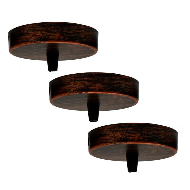 3 Pack Rustic Red Metal Ceiling Rose 120mm Round Antique Ceiling Canopy Durable Pendant Light Cover for Pendant Light Fitting Single Outlet Ceiling Plate Accessories for Modern UK Home Lighting