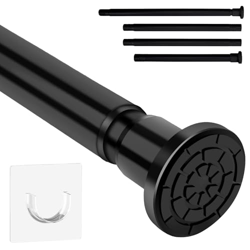 Barra para Tendas de Ducha a Presión sin Foros | Acero Inoxidable Estensible | Regolable 71-165 cm | Para Ventanas, Armario, Ducha | Instalación Instantánea (Negro)