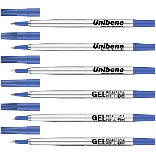 Unibene Parker Compatible Rollerball Refill 6 Pack, 0.7mm Medium Point - Blue, Smooth Writing Replaceable German Gel Ink Pen Refills for IM Sonnet Urban Pens