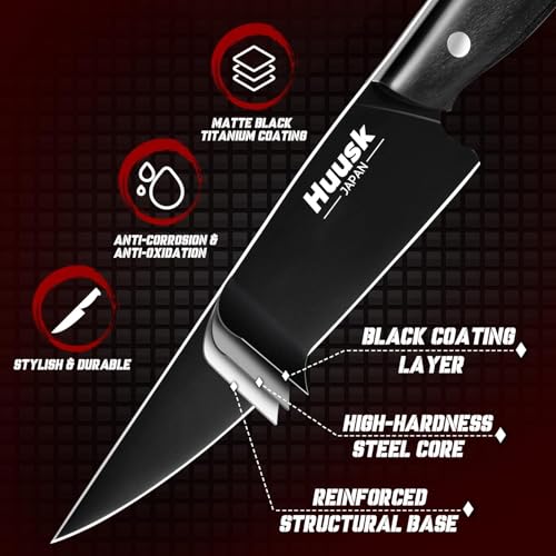 Image of Huusk Japanese Kitchen Utility Knife 5.7in - Titanium Coating Blade Small Kitchen Knife, Sharp Mini Chef Knives for All Purpose, High Carbon Stainless Small Chef Knifes, Gifts Idea for Men