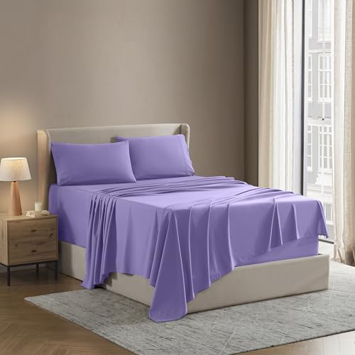 Image of Nestl King Bed Sheet Set - Lavender - 4-Piece Deep Pocket | Instantly Soft, Night-One Ready (No Wash Required). Fits 16-Inch Deep Pockets, 360-Degree Elastic Grip
