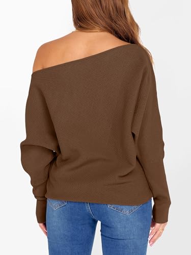 Image of ANRABESS Womens Off Shoulder Sweaters 2026 Fall Long Batwing Sleeve Loose Fit Knit Tops Casual Pullovers Jumpers