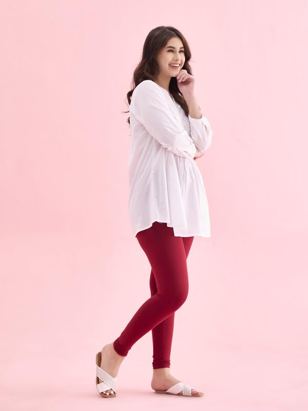 Image of GO COLORS Soft Cotton Stretch Ankle Length Leggings for Women | Breathable