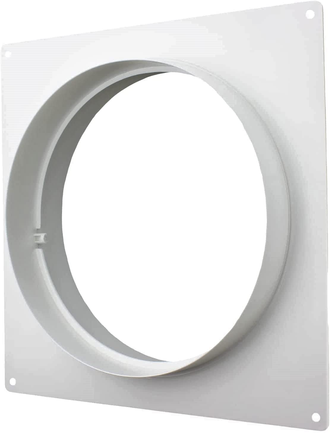 100 mm Dia Plastic Pipe Duct Connector with Spigot for Extractor Fan Circular Ducting to Supply and Exhaust Ventilation Systems – 4 inch White PVC Wall Mounting Plate Joint