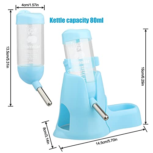 Hamster Water Bottle, [3 In 1-2.7Oz] Diyife Guinea Pig Water Bottle No Drip, 80Ml Small Animal Auto Dispenser With Food Container Base For Hamster Bunny Chinchilla Squirrel, Small Pets (Blue) #TOP1
