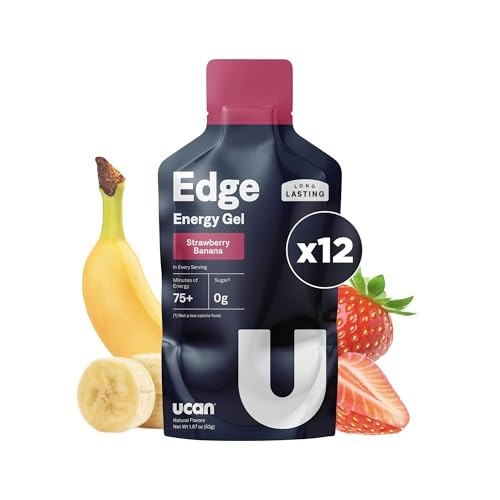Edge Fitness Supplements: Unlock Peak Performance with Muscle Recovery Boosters 5 UCAN Edge Energy Gel Shots, Strawberry Banana (12, 2 Ounce Packets) for Running, Training, Workouts, Fitness, Cycling, Crossfit | Sugar-Free, Vegan, & Keto Friendly Energy