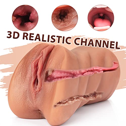 3 In 1 Pocket Pussy Male Masturbators With Lifelike Face, Sex Doll With Realistic Textured Mouth Vagina And Tight Anus, Masturbator Deep Throat Oral Adult Sex Toys For Men Masturbation (Brown) #TOP1