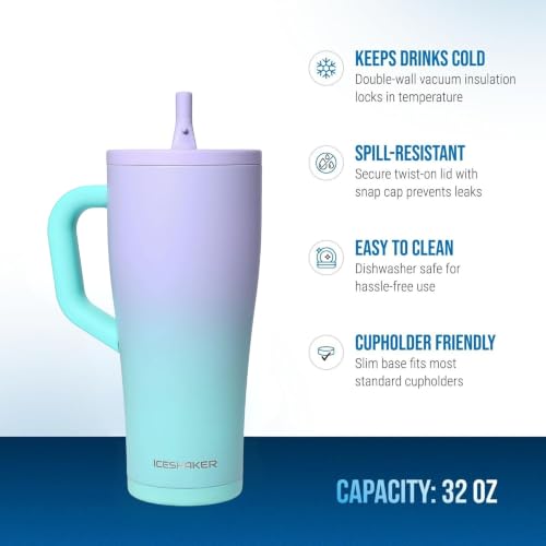 Image of Ice Shaker 32oz Tumbler with Handle & Straw | 32oz Matte Mermaid | Cold for 30+ Hours | 2-in-1 Tumbler Shaker Bottle | Odor-Free 32 ounce Bottle for Water, Protein Shakes, Smoothies, Cocktails