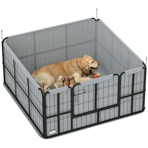 PawHut Whelping Box for Dogs and Puppies 4-Panel Pen 122 x 122 x 60cm