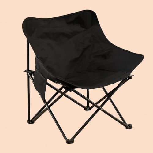 Image of Niyam Folding Chair Big with Side Pocket - Portable Foldable Nylon Base Fabric Camping Chair for Fishing Beach Picnic Outdoor Garden Chair (Moon, Black)