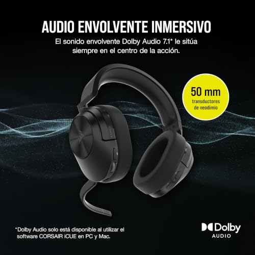 Corsair HS55 Wireless Multiplatform Lightweight Gaming Headset with Bluetooth - Dolby 7.1 Surround Sound - iCUE Compatible - PC, PS5, PS4, Nintendo Switch, Mobile - Black - image 3