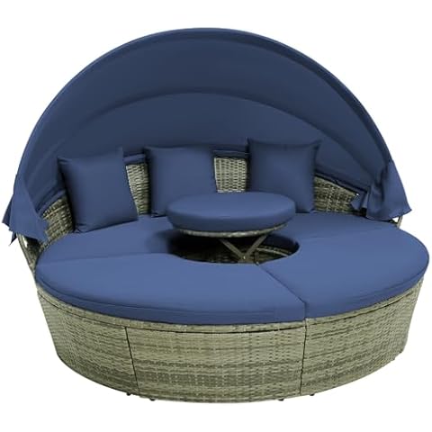 COSTWAY Modular Garden Rattan Daybed Set Cover